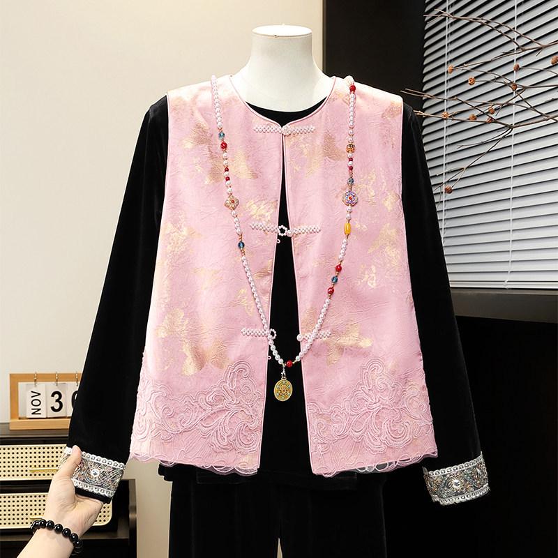 

Mother s Day Chinese Style Women s Three-Piece Outfit: Spring Vest & Embroidered Top for Mom (2026) XL (Under 105 lbs)