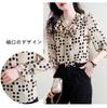 TAITENG Chiffon Long Polka Dot Blouse with Korean Elegant for Office and Commuting Women's Shirt, Sleeve, V-Neck, Print, Ribbon, Fashion, Wear,