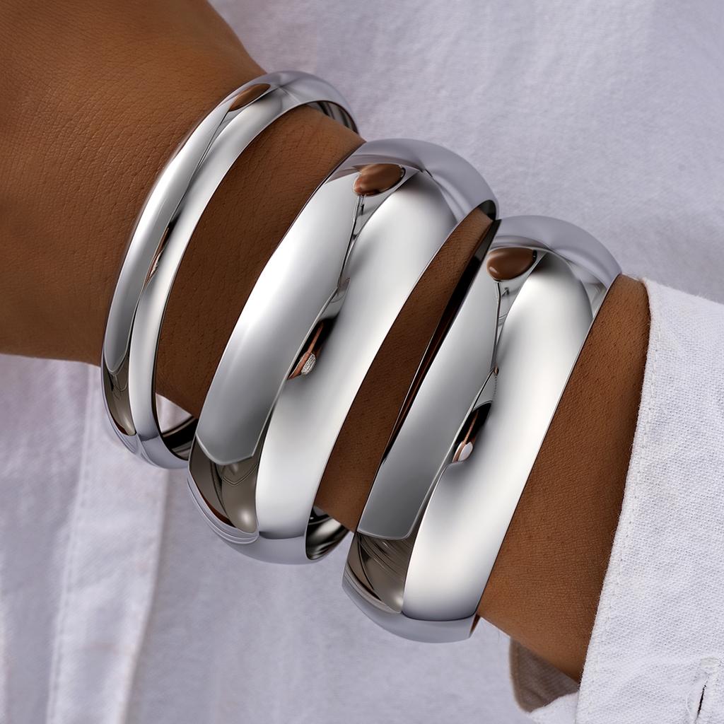 IF ME 3Pcs/Set Classic Geometric Wide Bangles for Women Geometric Smooth Gold Silver Color Chunky Bracelets Party Jewelry Accessories
