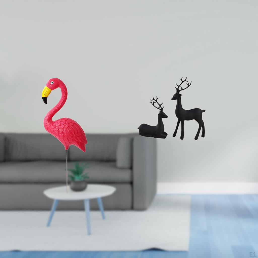 Flamingo Fairy Garden Sculpture And Black Reindeer Resin Figurine Set for Holiday Yard Room Balcony
