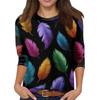 Top de Cuello con Estampado de Carnaval de Manga Tres Cuartos Casual y a la Moda para Mujer