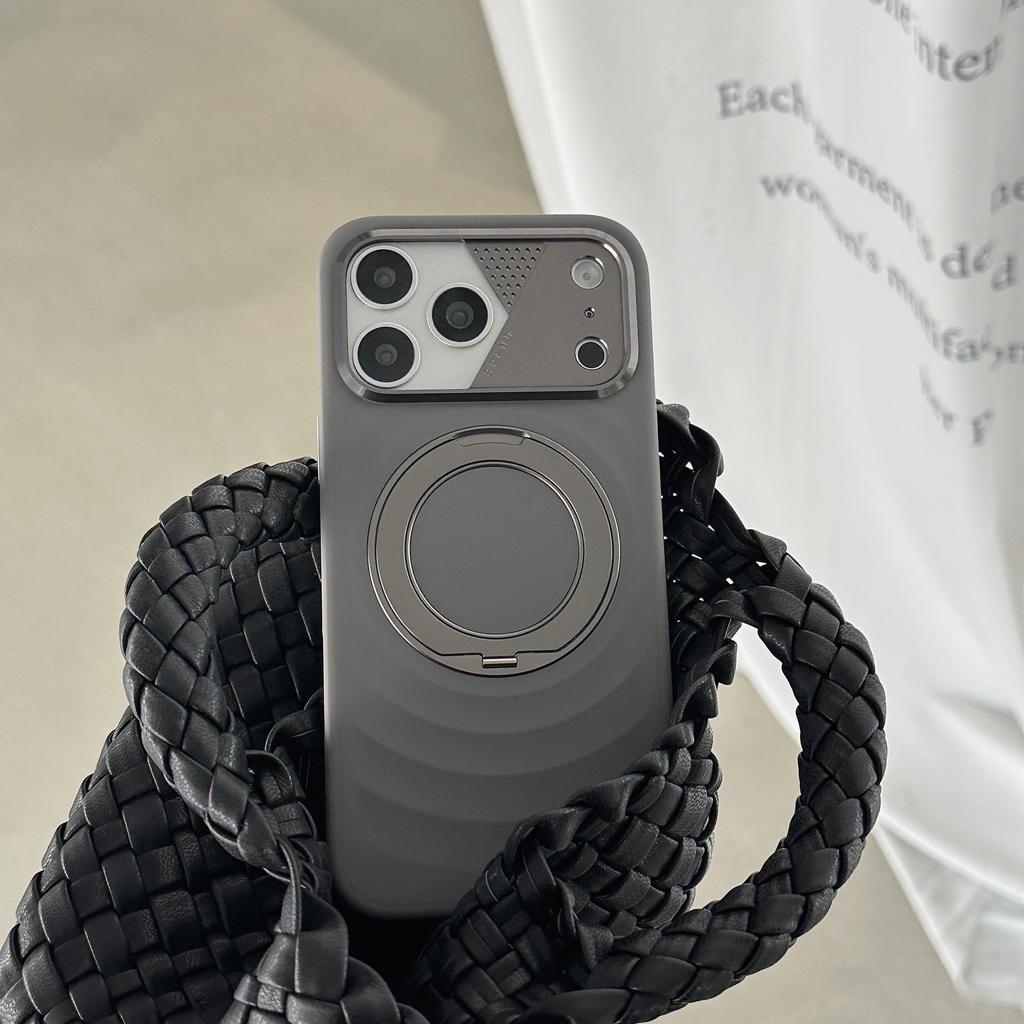 360-degree Rotating Bracket Magnetic Solid Color Phone Case for iPhone 17 Pro max Hardware lens protection For Magsafe Cover