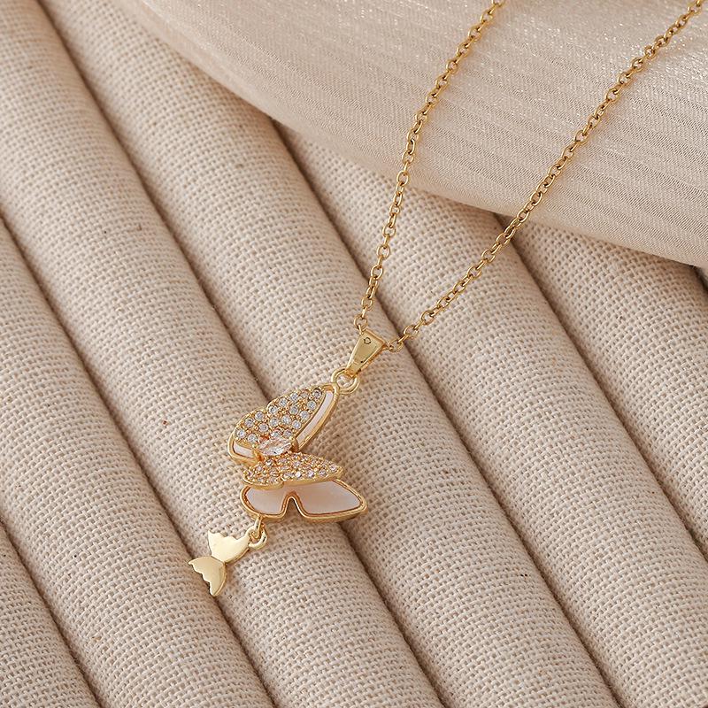 Butterfly Necklace for Women, Stainless Steel with Micro-Paved Zircon, Versatile Fashion Accessory.