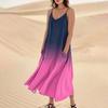 Women's Casual V Neck Gradient Print Sleeveless Pocket Suspender Dress