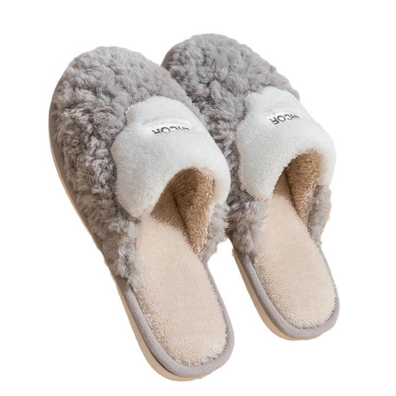 Seasonal cotton slippers simple home floor slippers men's plush household thick-soled cotton shoes women's cotton mops