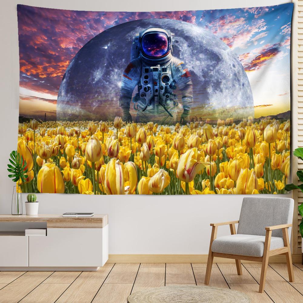 

Цветочный морской пейзаж, гобелен с астронавтом, настенный богемный натуральный минималистичный художественный декор для спальни, гостиной, домашнего декора 95x70CM