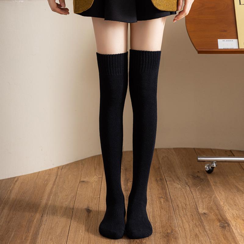 Korean Style Women's Fleece-Lined Over-the-Knee Socks - Thick, Warm Terry for Autumn/Winter