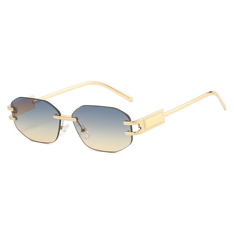 

Geometric Unisex Metal Frameless Sunglasses With Uv400 Protection For Outdoor Travel And Style Gold BlueTea