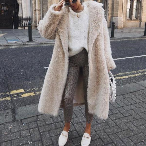 Jinhan 2025 European & American Autumn/Winter Women's Lambswool Plush Coat - Solid Color, Trendy & Warm