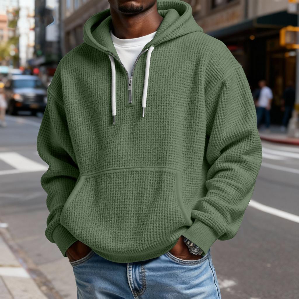 Mokaloha Men's Casual Solid Color  Zipper Long Sleeve Hooded Sweatshirt, Everyday Zipper Casual Long Sleeve T-Shirt