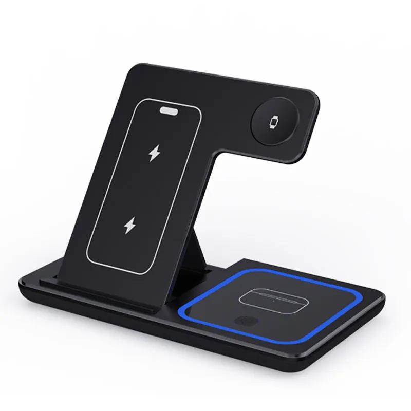 30W LED Rask Trådløs Laderstativ 3 i 1 Sammenleggbar Ladestasjon For iPhone 15 14 13 12 11 Klokke 9 8 7 6 5 Airpods Pro