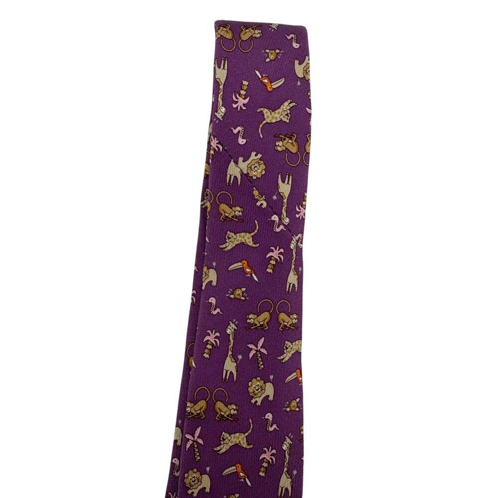 Salvatore Ferragamo Animal Pattern silk tie purple silk mens Used
