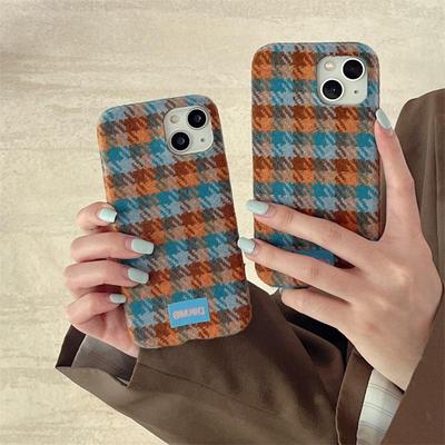 Custodia Retro Color-Blocking Pied-de-poule per iPhone 15, iPhone 16, iPhone 17 Pro Max