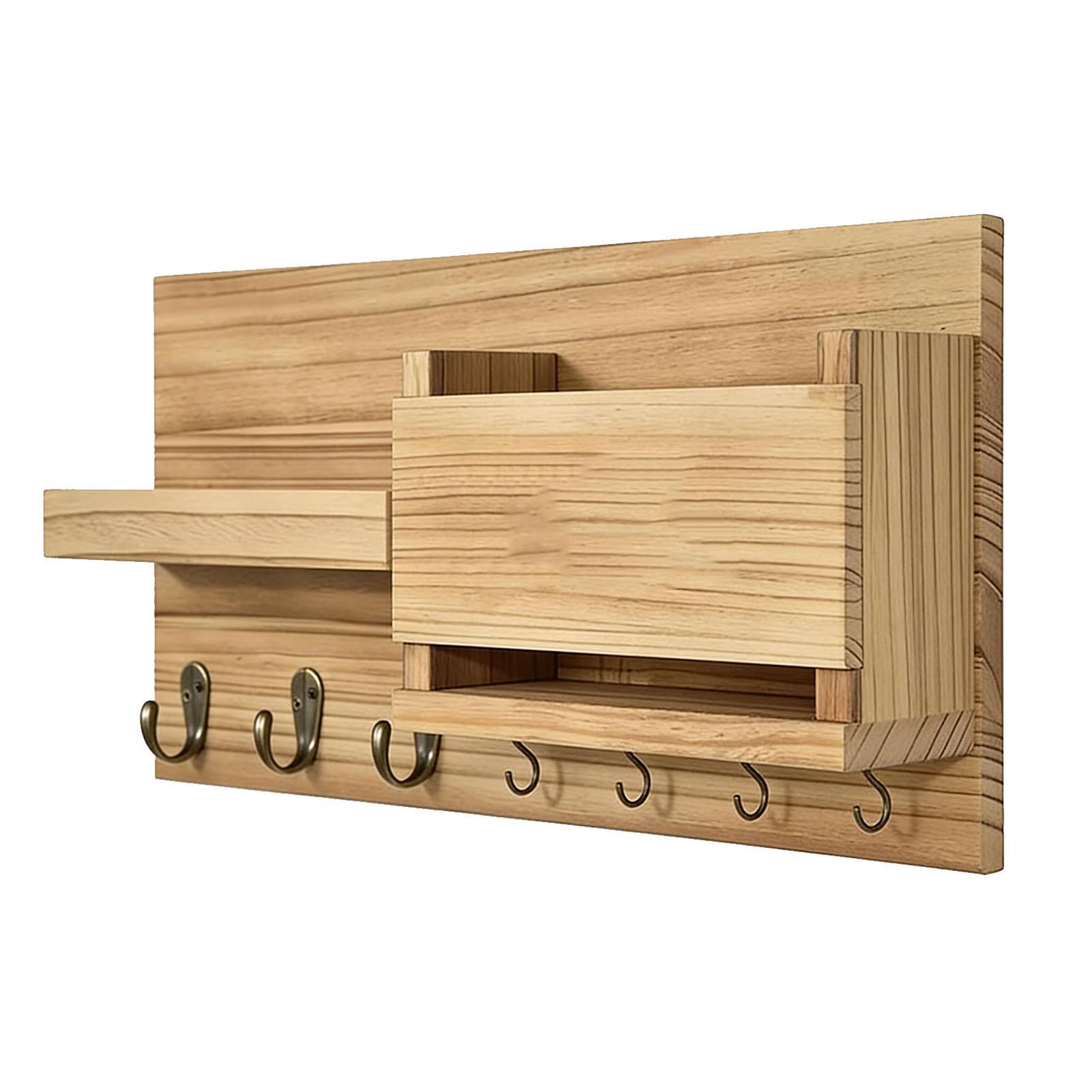

Mail Organizer for Wall Mount Key Holder with Shelf Hooks for Bags Coats Umbrella Entryway Home Decor Wood Color