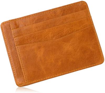 Porta-cartões fino couro genuíno porta-cartões de crédito porta-cartões interno [archasdee] masculino (Marrom claro)