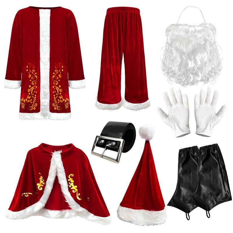 

Рождественский костюм Санта-Клауса для выступлений Взрослый Дедушка Сценический Золотой Бархатный Костюм для Выступлений Игра 6XL