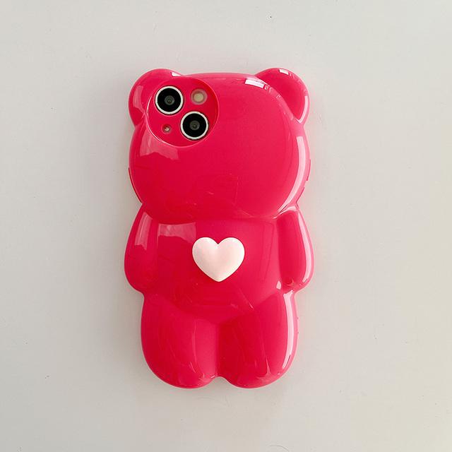 Cartoon 3d Bear Shape Cute Design Clear Case For Iphone 13 12 11 Pro Max Xs Max Xr X Korean Love Heart Lens Protection Cover