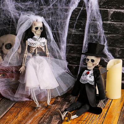 2 Peças Figura de Casal Esqueleto de Halloween Crânio Noiva Noivo Casa Assombrada Decorações de Halloween Acessórios de Cena para Festa de Halloween