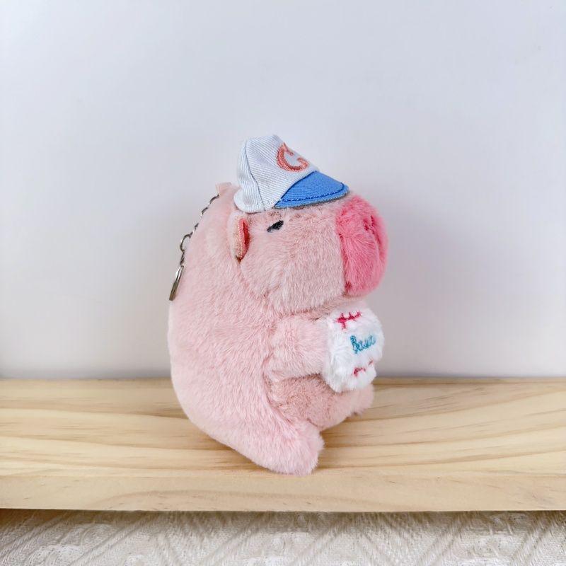 Adorable Capybara Plush Pendant with Floral Quilted Military Coat Keychain