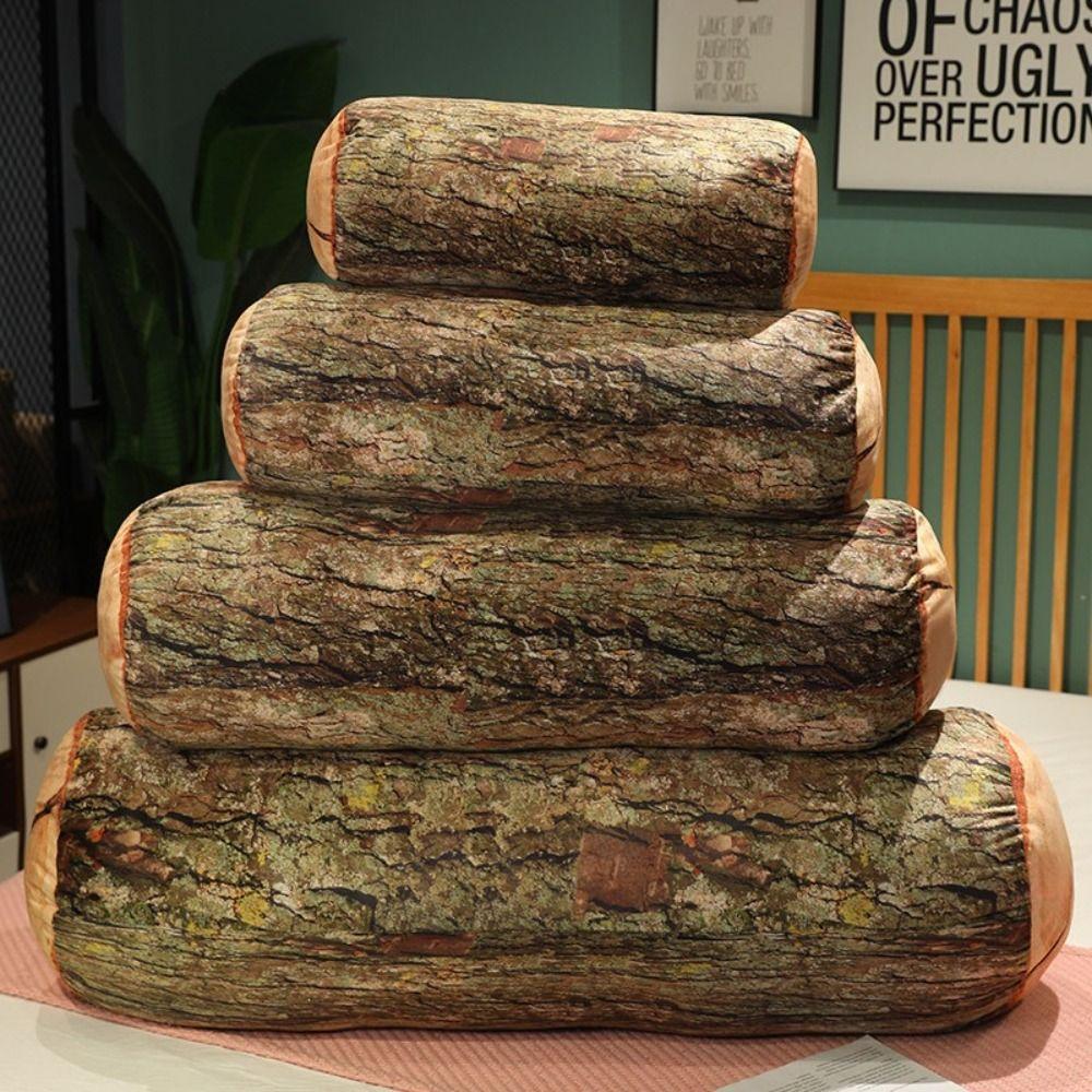 Plüschmaterial Baumstamm Kissen Pp Baumwolle Gefüllt Realistische Holzmaserung Rundes Bodenkissen Weiche Textur Plüsch Baumstamm Kissen