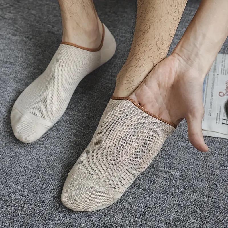 7 Pairs of Spring And Summer Invisible Thin Mesh Color Matching Shallow Mouth Solid Color Silicone Non-Slip Men'S Boat Socks