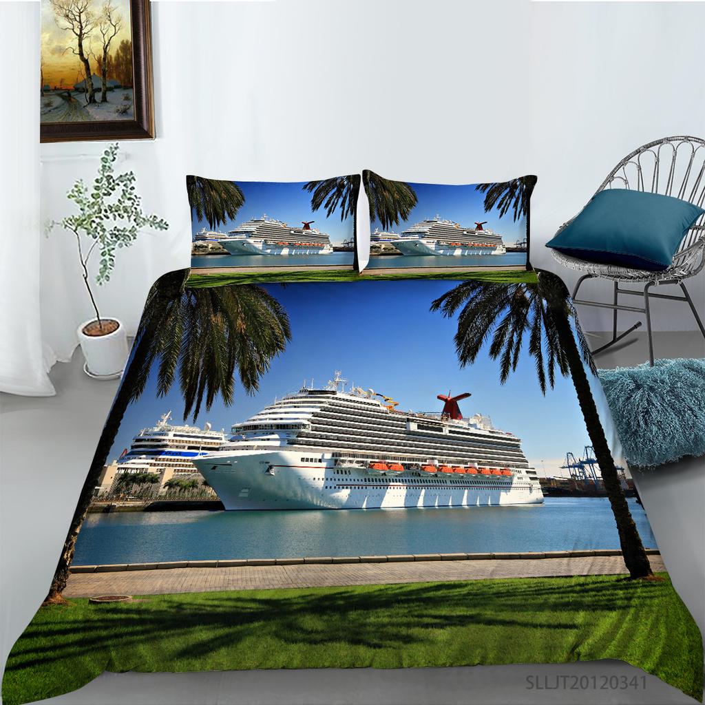 3D Digital Printing Quilt Cover Pillowcase Two or Three-piece Cruise Series Polyester