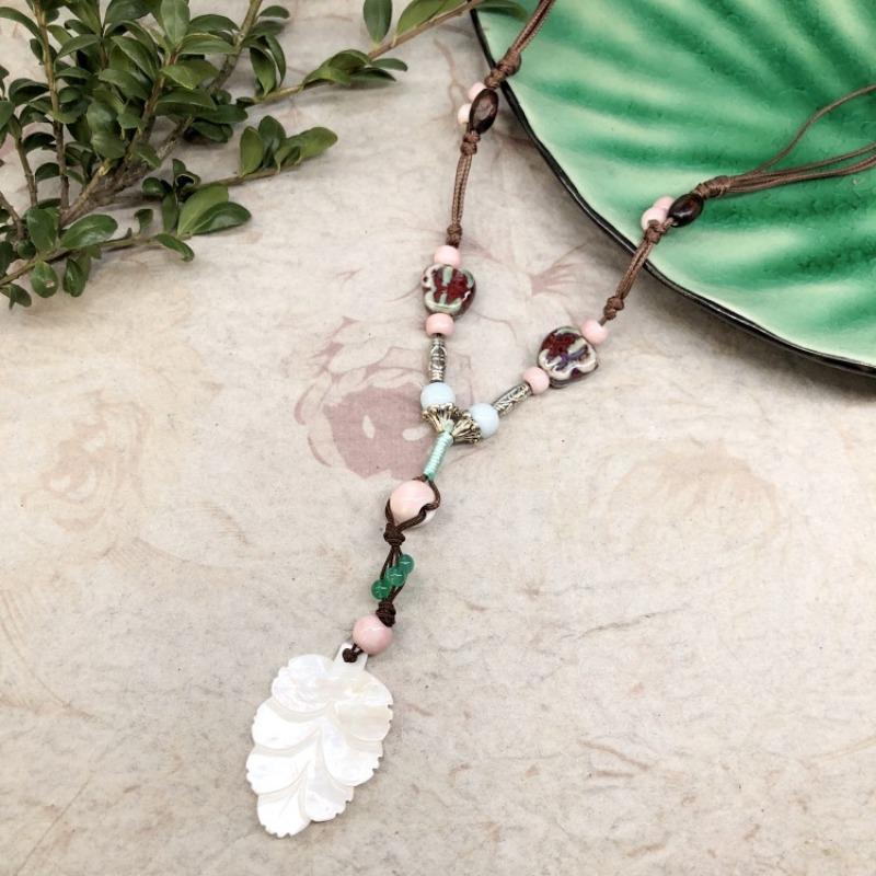 New Forest handmade ceramic necklace, women's retro versatile sweater chain simple long accessories pendant