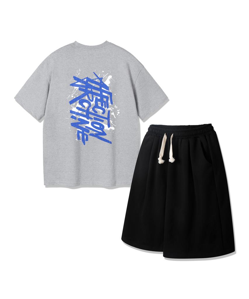 ALVINCLO [Set] Affection Short Sleeve T-Shirt & 3/4 Length One-Pleat Wide Training Pants Set