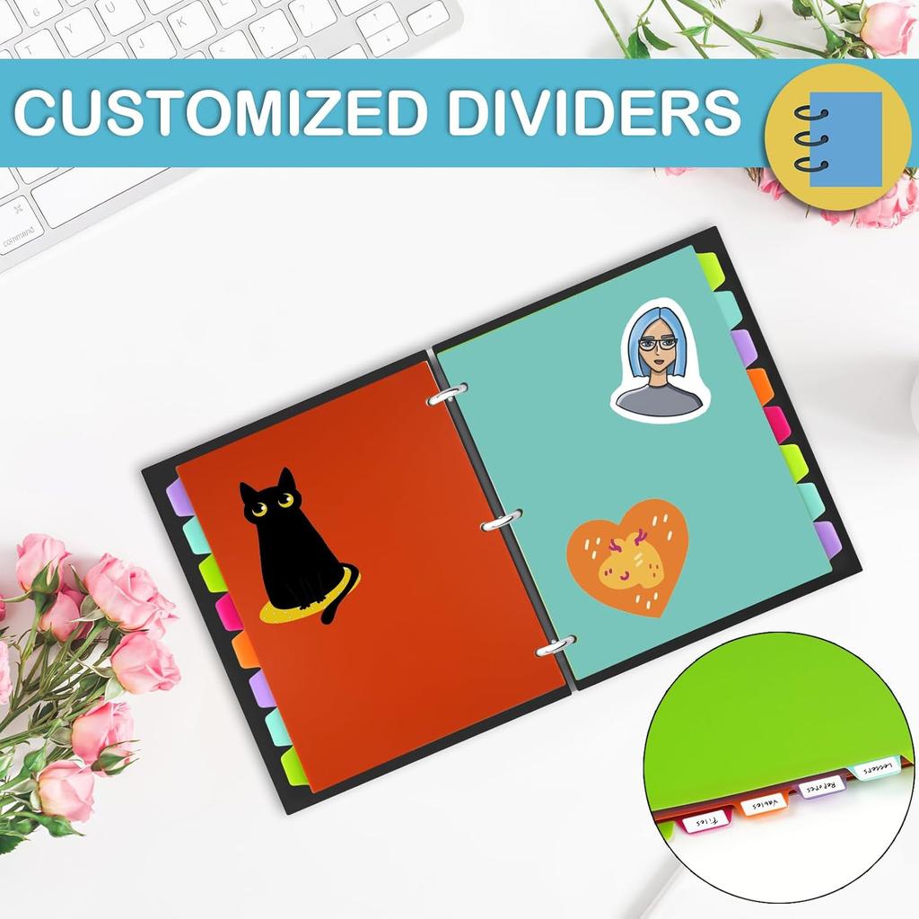 8 Tab Binder Dividers for 3 Ring Binder, Plastic Binder Dividers with Tabs, Cute Page Pastel Folder Dividers with Big Tabs for School Office Home,