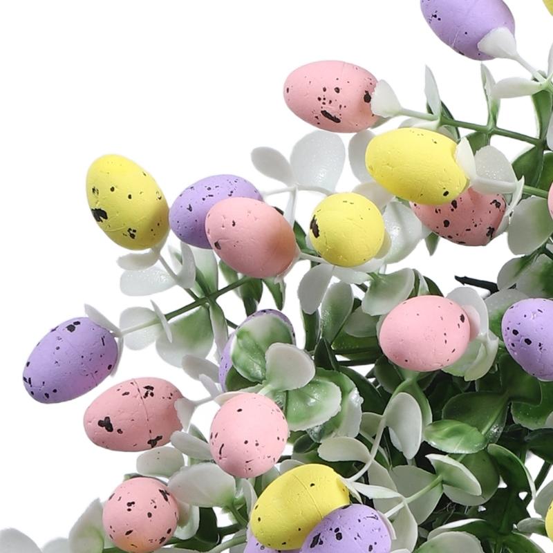 Easter Wreath Artificial Flower Wreath with Easter Eggs Holiday Decoration for Front Door Window Festival Celebration