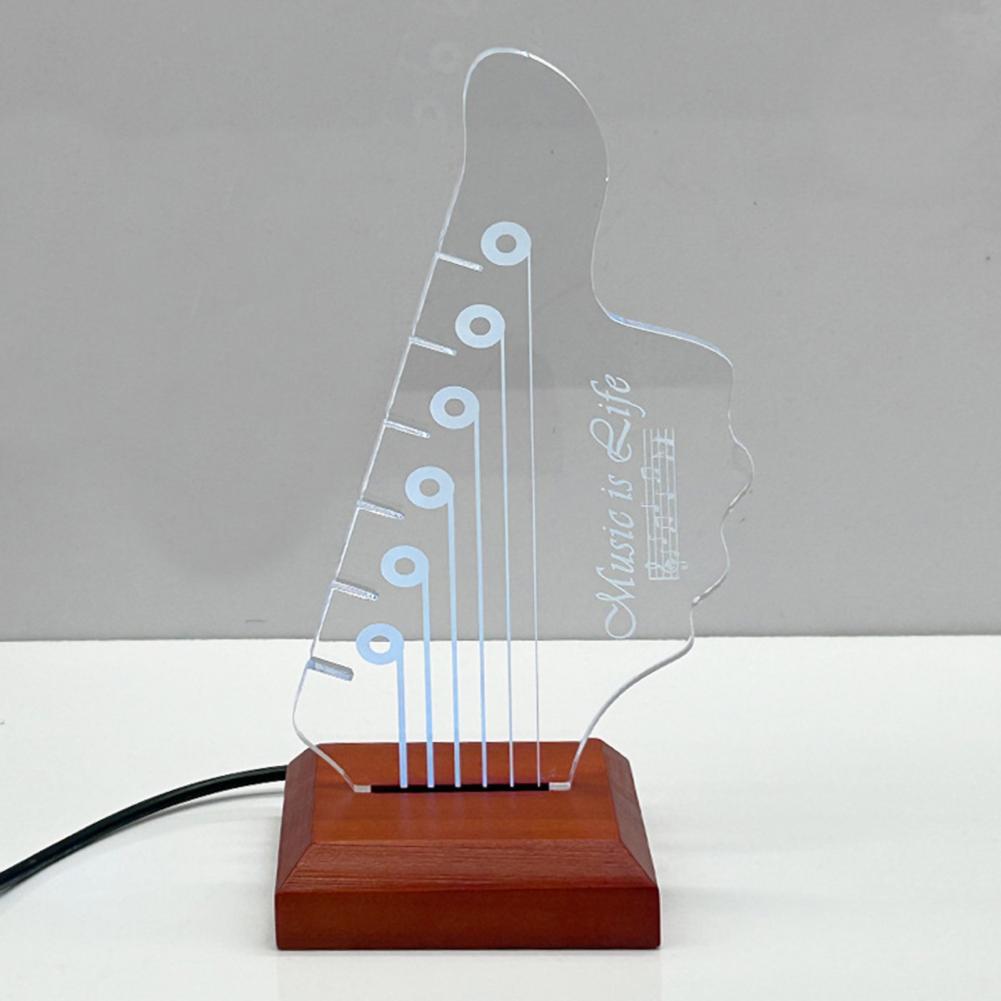 Light-up Guitar Pick Holder Clear Acrylic Guitar Pick Holder With Wooden Base Electric Guitar Headstock Shape Pick Holder