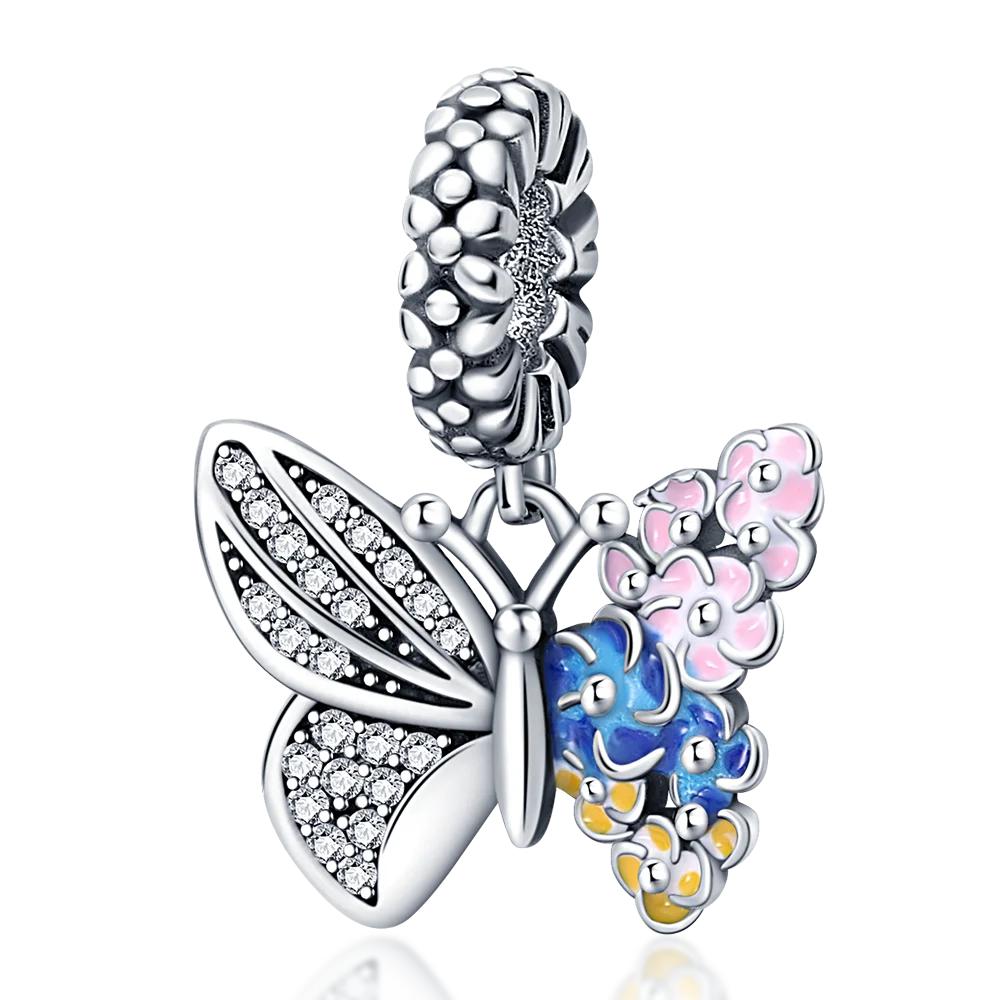 Copper Metal Blue Series Dragonfly Butterfly Bird Pansy Flower Pendant Bead Component Charm Bead Component Compatible With 4MM hole diameter Bracelet