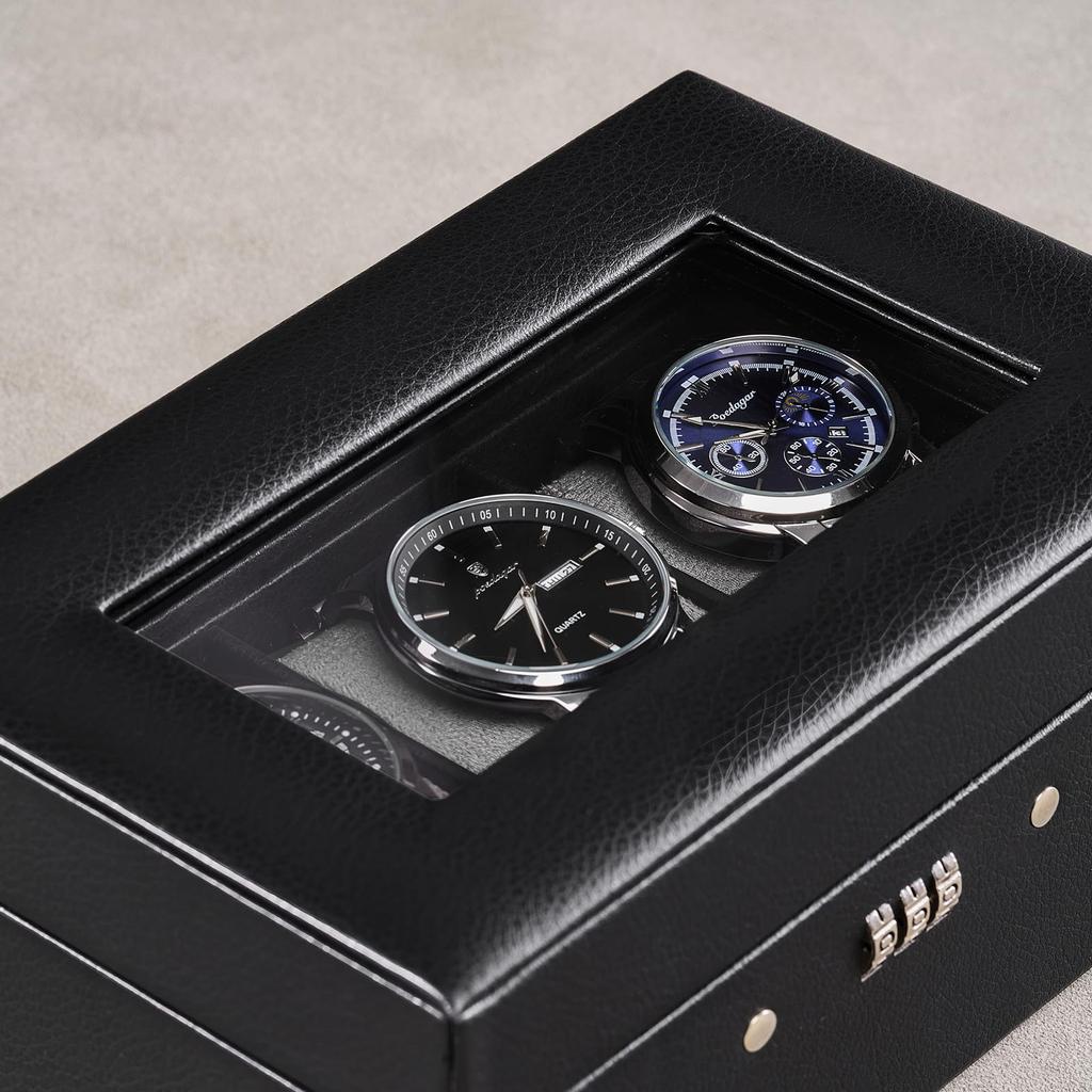 ProCase Watch Case for Watch Box with Password Watch Organizer with Glass Display Storage Case Men, 3-Piece Lock, Top,
