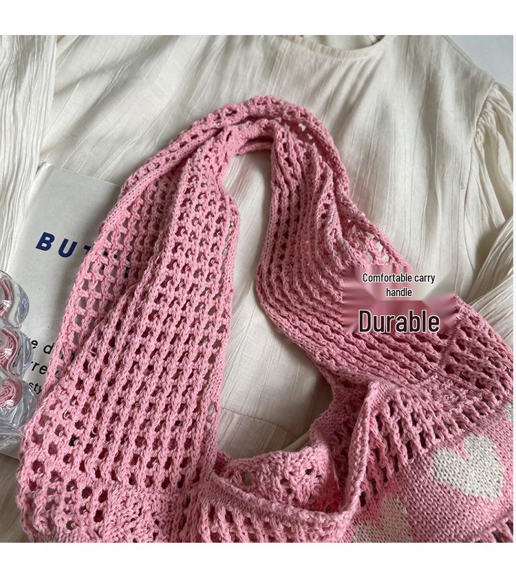 2024 Women's Heart Cutout Knitted Tote: Large-Capacity Handbag, Beach & Shopping Bag