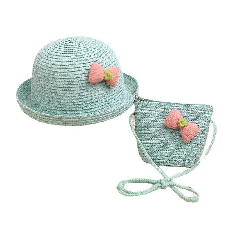 Children's sun hat baby summer straw hat breathable sun protection cute sun hat bag set