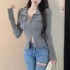 American Gray High-end Spring and Autumn Coat for Women with Slim Design and Slim Cardigan for Hot Girl Pure Desire Short Top