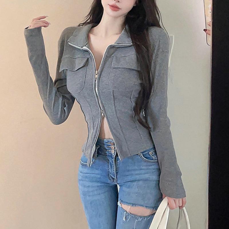 Американское серое пальто высокого класса для весны и осени для женщин с приталенным — фото 3