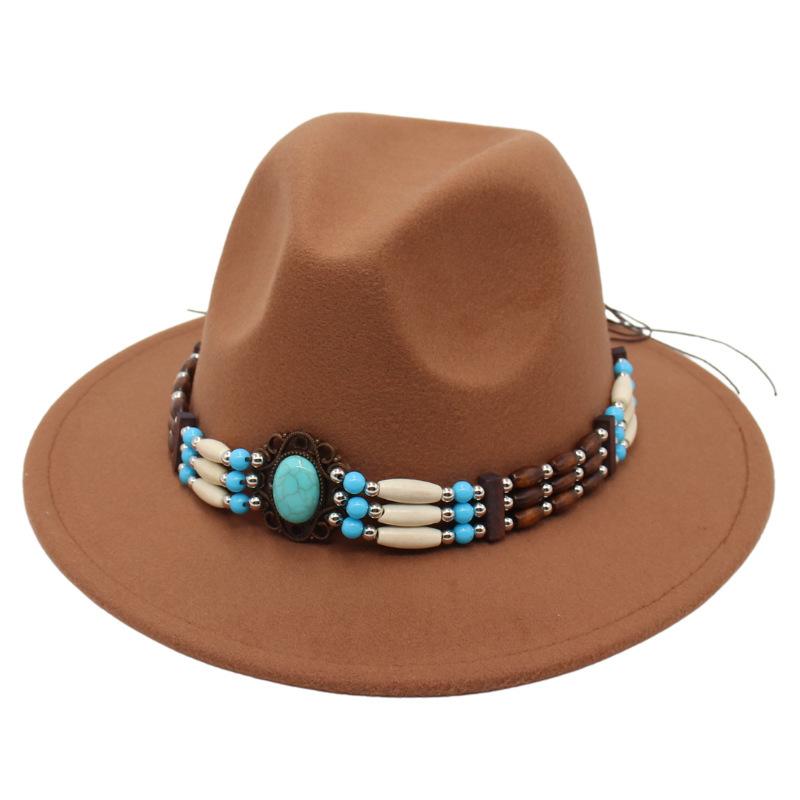 Turquoise Ethnic Style Top Hat, Foreign Style Jazz Hat, Retro Felt Hat, Spanish Temperament Plush Woolen Hat