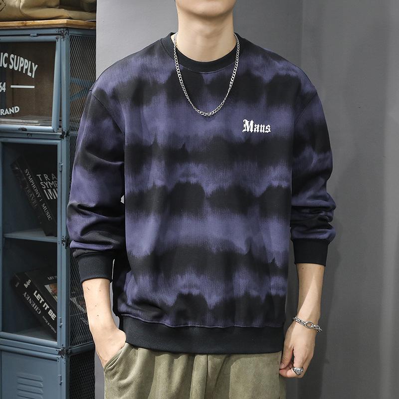 Autumn And Winter Gradual Change Of Color Tie-Dye Washed Tide Brand Crew Neck Sweater Men'S Loose Large Size American Heavy Retro Pullover Jacket