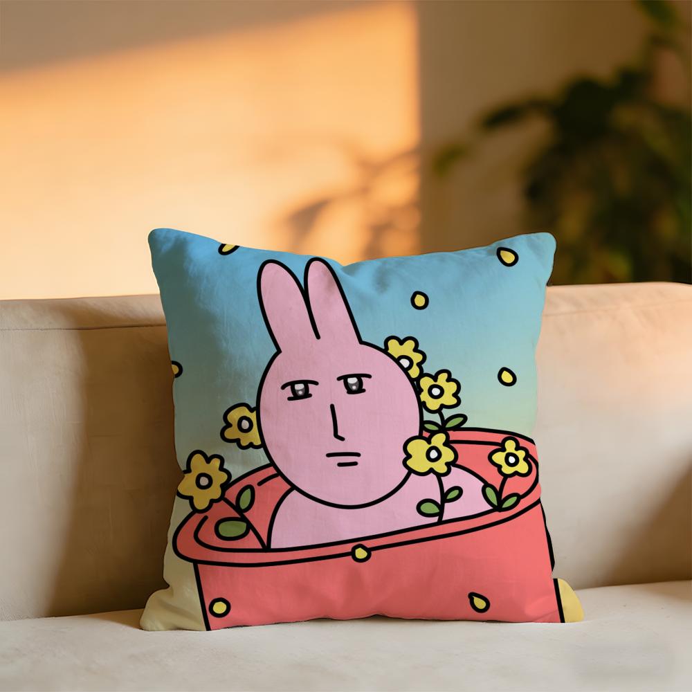 Pink Bunny Cue Cushion Cover Cozy Velvet Throw PillowSoft Warm Cushion For Sofa Bed