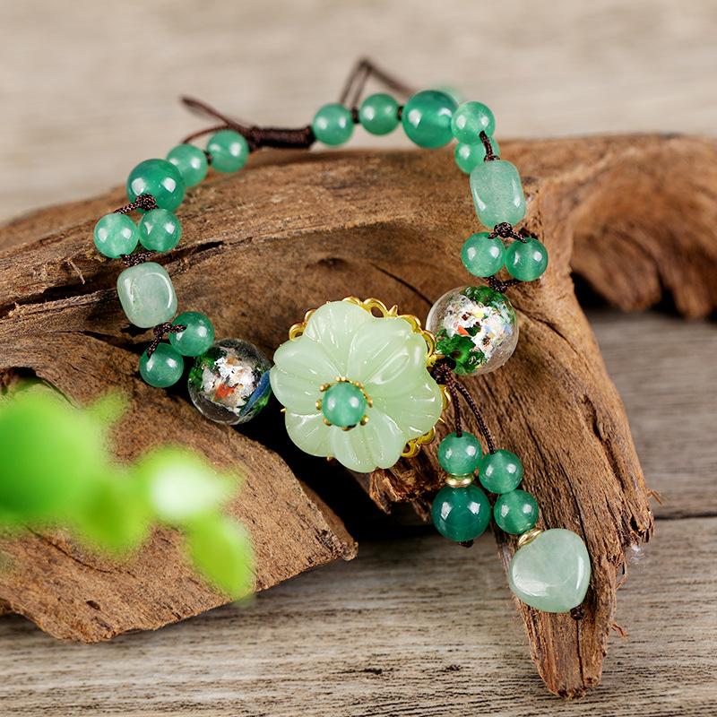 

Браслет в ретро этническом стиле, ручной работы, с агатом и глазурованным цветком, женский, простой и универсальный, украшение в китайском стиле