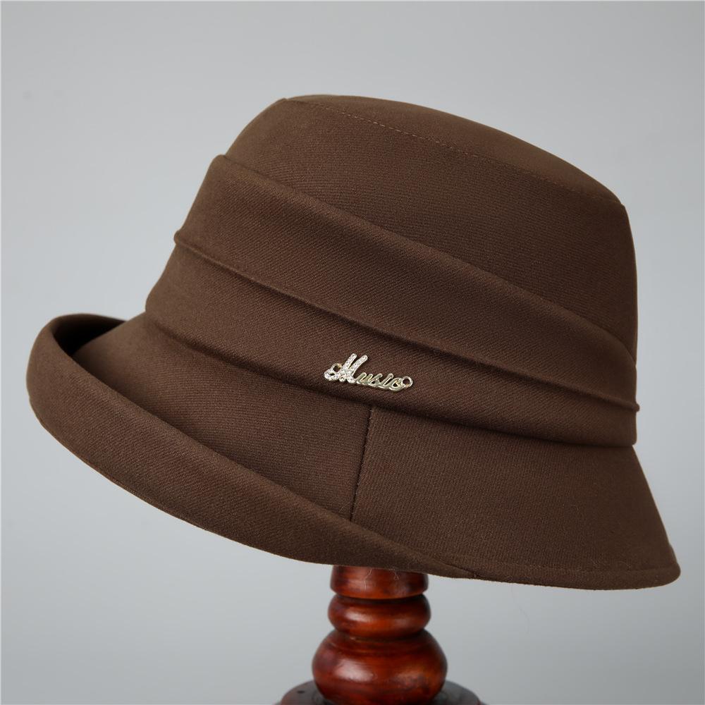 Woolen Bucket Hat Female Ji British Retro Style Mother Hat Big Brim Curling Shows Washbasin Hat Tide