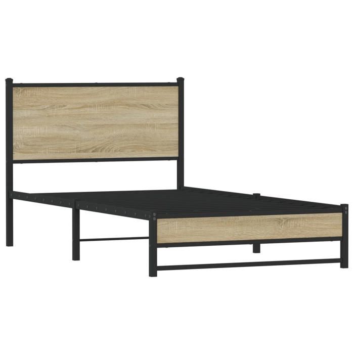 VidaXL Metal Bed Frames with Sonoma Oak Headboard 100x200 Cm, Single Bed, Bedroom Furniture, Bed 4007881