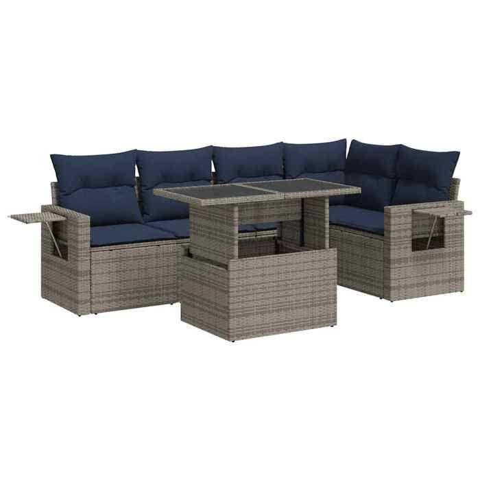 VidaXL Garden Furniture Set with Cushions 6 Pcs Grey Braided Resin Acacia, Outdoor Sofa Set, Garden Lounge 3326482