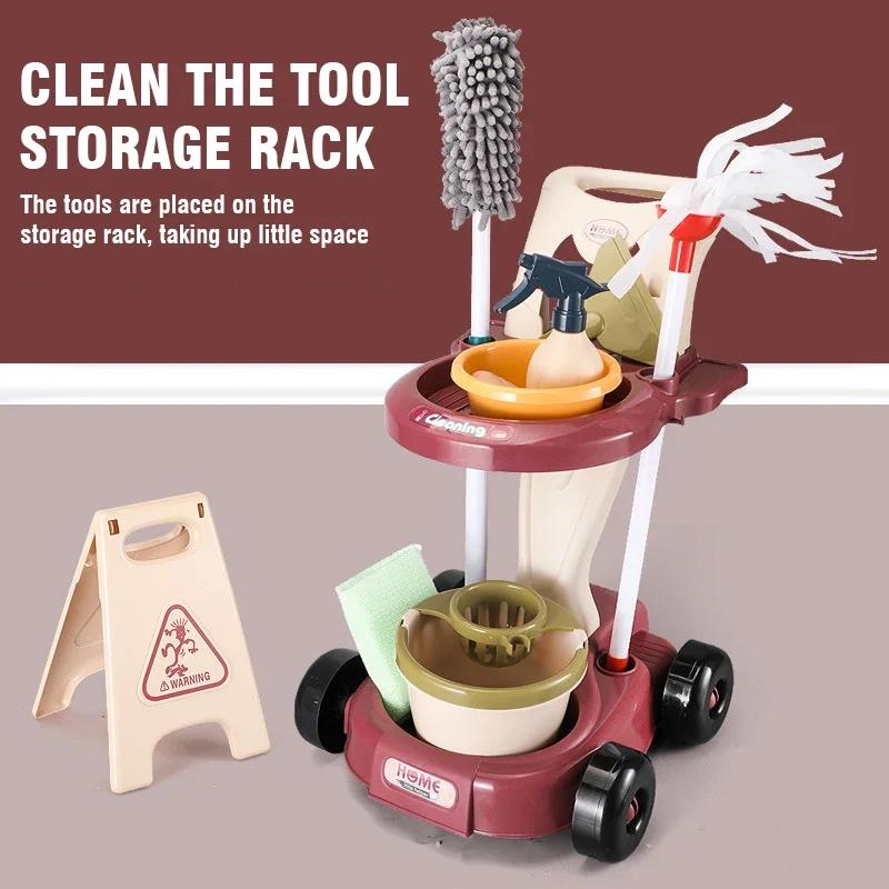 Non-Toxic Simulation House Cleaning Tool Toy Set Role-Playing Educational Kids Pretend To Do Housework Kit Toys For Children Birthday Gift