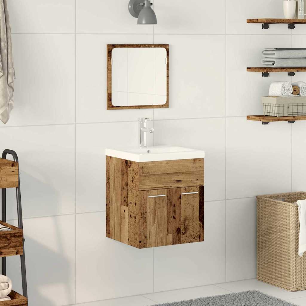 Bathroom Furniture Set Wall Mounted 3 pcs Reclaimed Wood Effect Particleboard