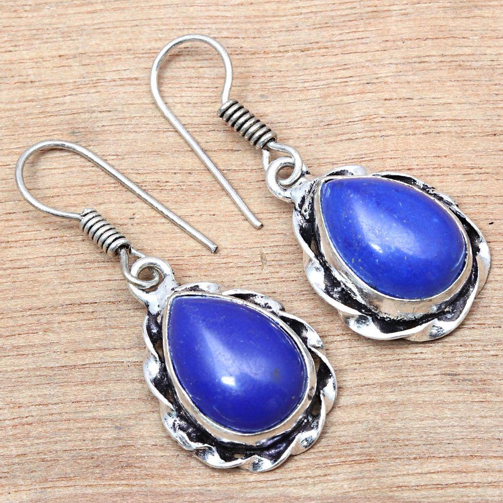 Blue Chalcedony Gemstone Handmade Gift For Her Silver Jewelry Earrings 1.5''