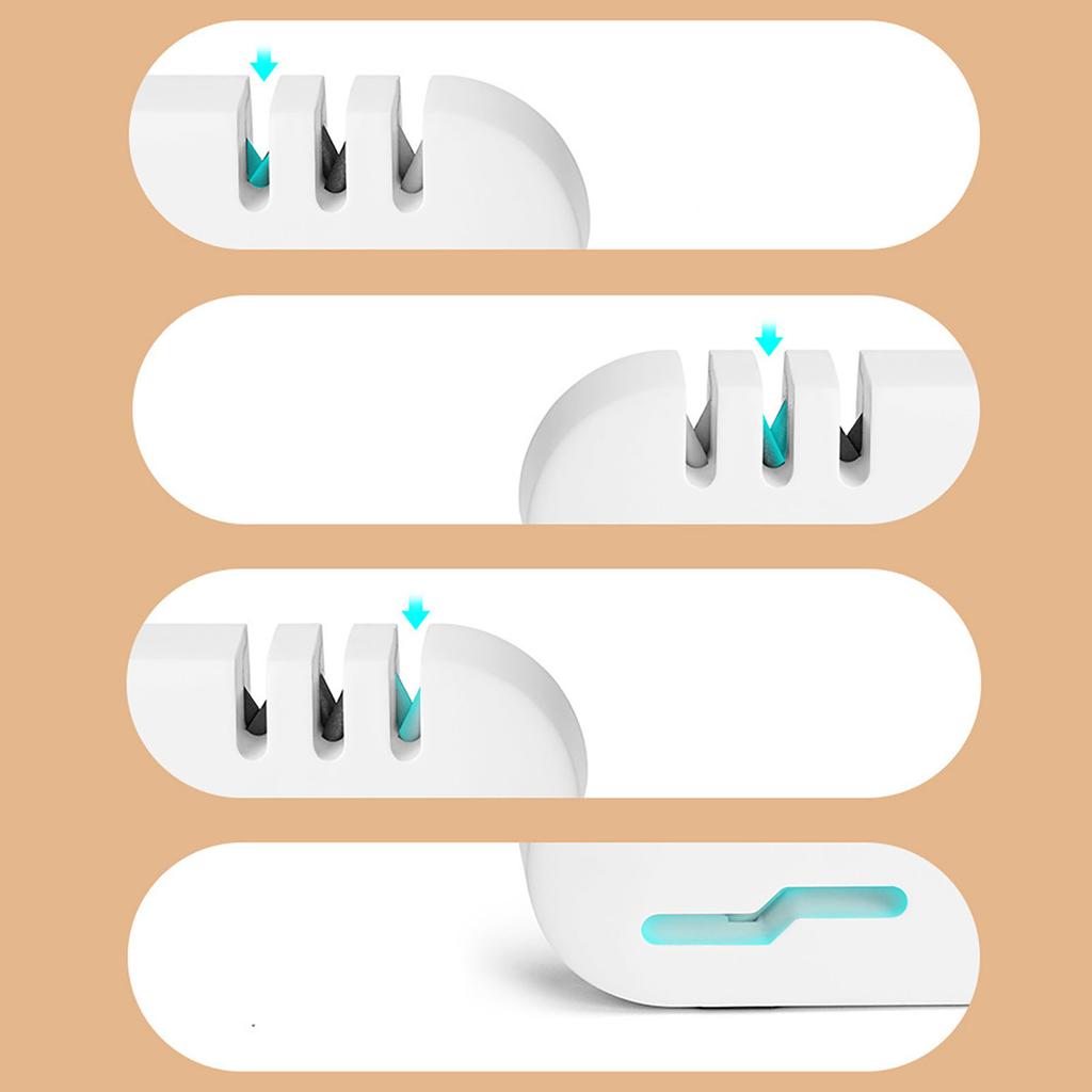 Kitchen Knife Sharpener 4 In 1 Prevent Slip Labor Saving Manual Knife Scissor Sharpening Tool with Hook Band White