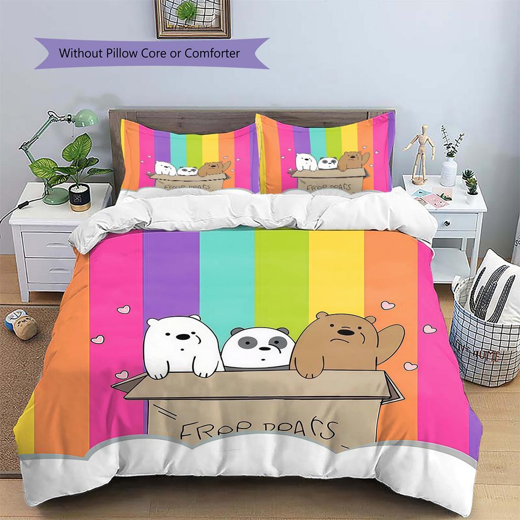 We Bare Bears2 Pattern Bedding Quilt Set Home Decoration Gift (1 * Duvet Cover + 2 * Pillowcase Without Core)