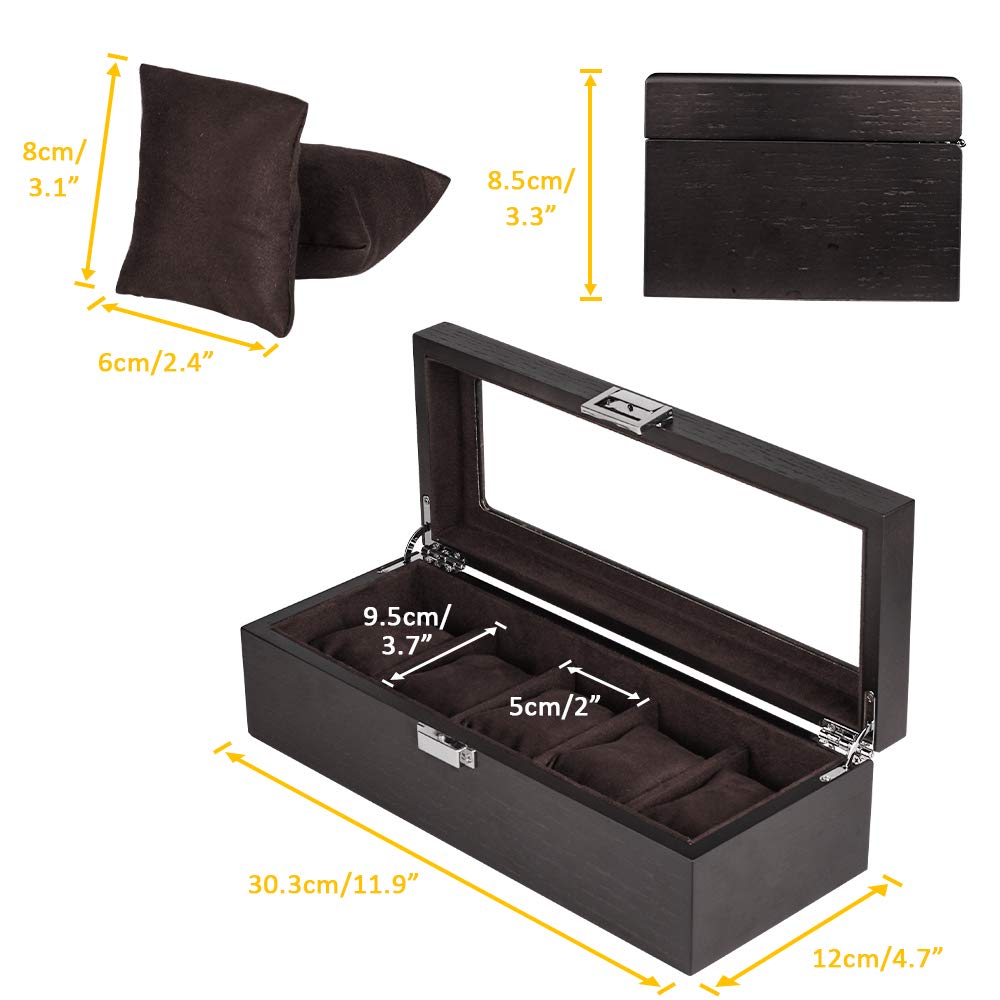 Baskiss Dřevěné hodinky Úložný box na hodinky Luxusní pouzdro na sbírku hodinek Pouzdro, Krabička, (5 hodinek)
